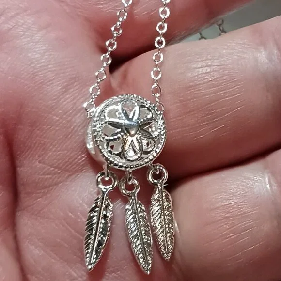 925 Sterling Silver Plated Dream Catcher Necklace - Picture 9 of 11